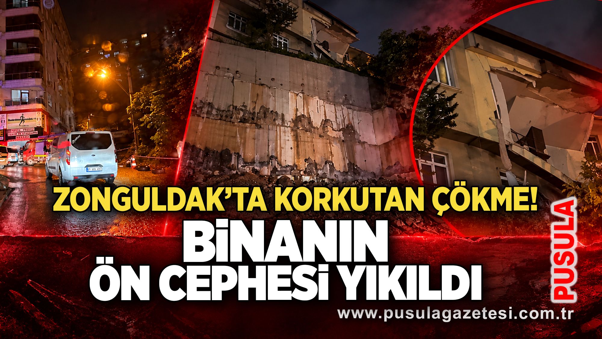 Zonguldak’ta korkutan çökme! Binanın ön cephesi yıkıldı
