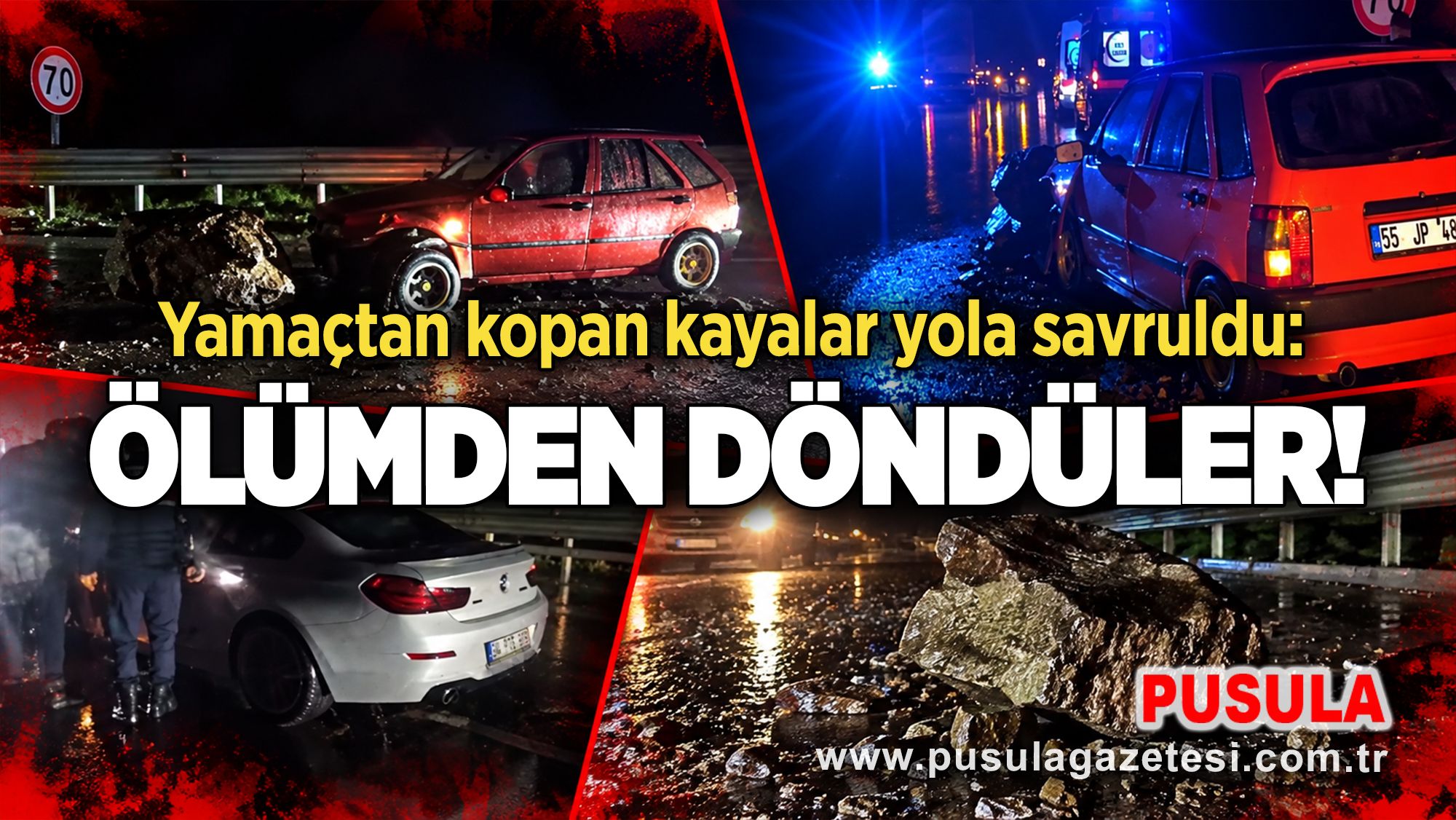 Yamaçtan kopan kayalar yola savruldu: Ölümden döndüler!