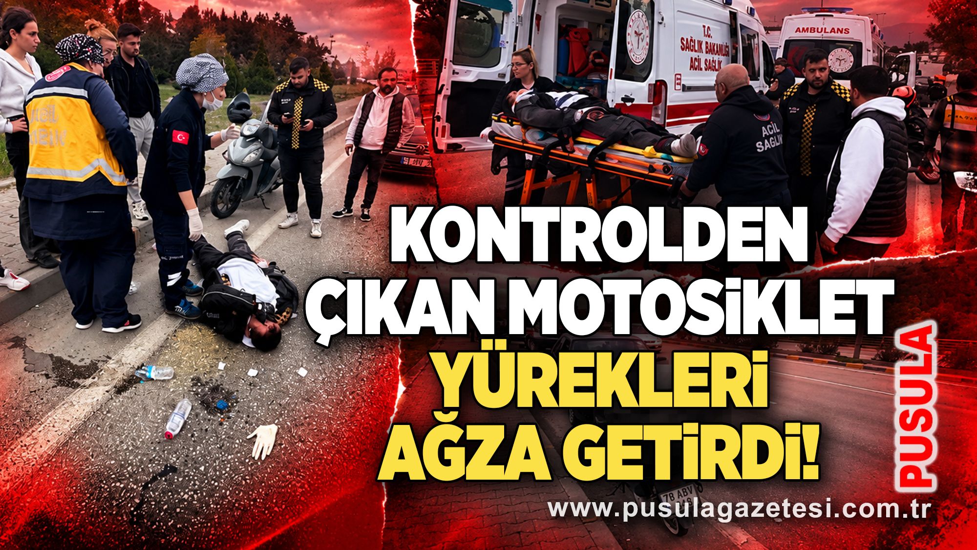 Kontrolden çıkan motosiklet yürekleri ağza getirdi!